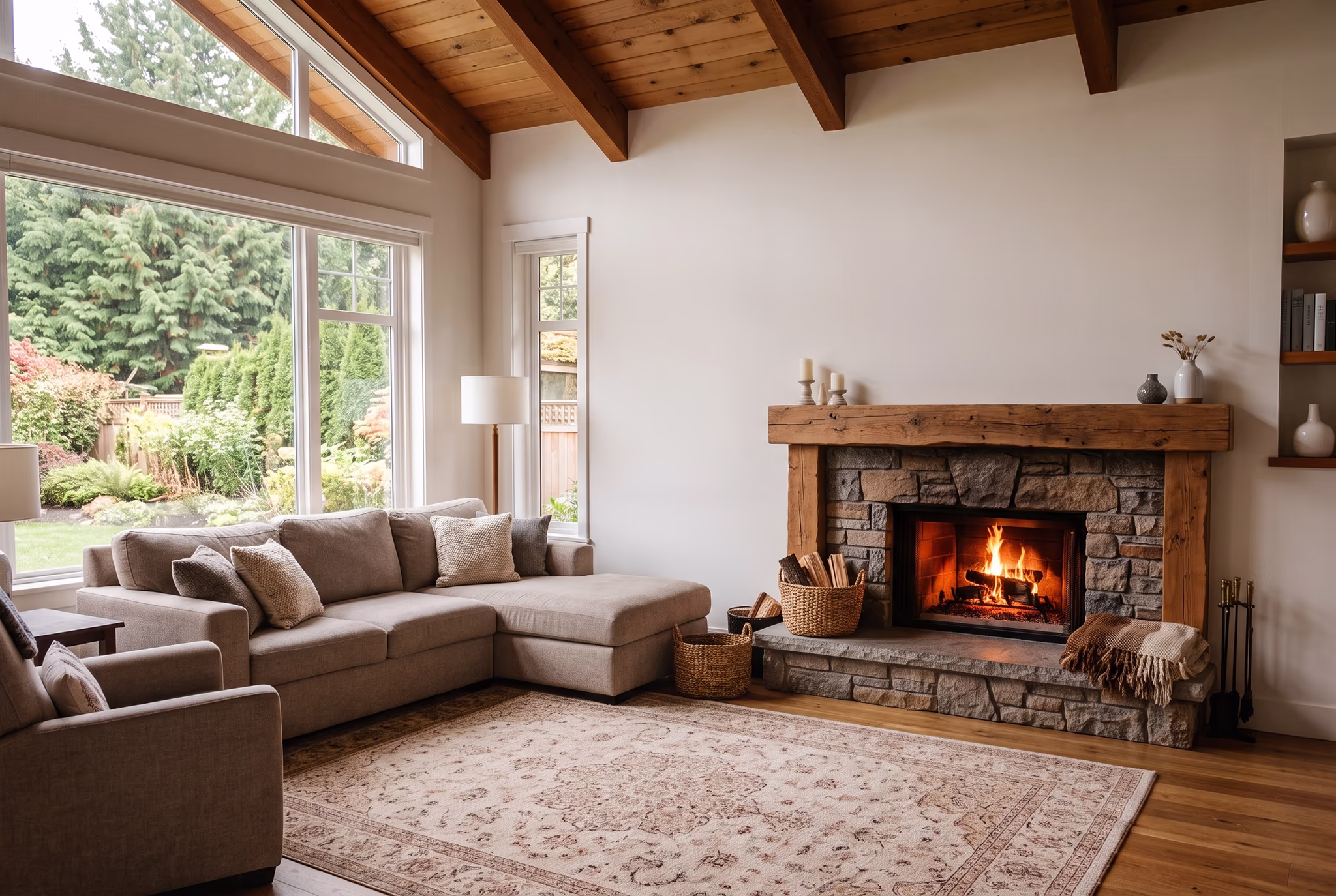 Living room after AI decluttering — clean and staged