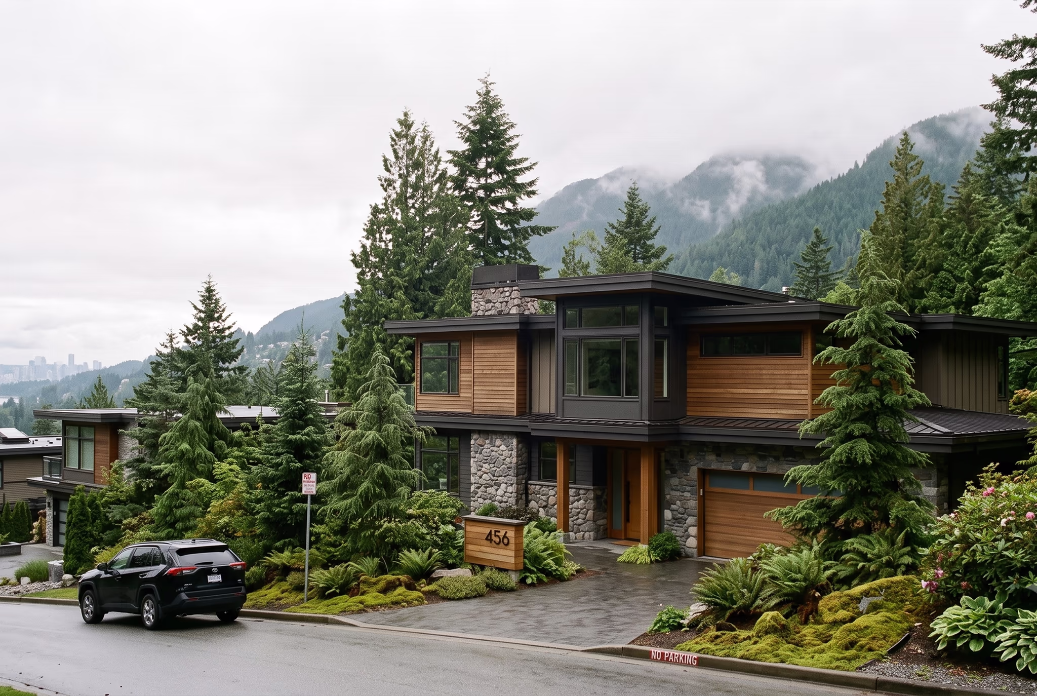 Exterior photo with grey overcast sky before replacement